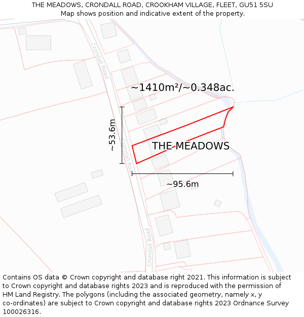 THE MEADOWS, CRONDALL ROAD, CROOKHAM VILLAGE, FLEET, GU51 5SU: Plot and title map