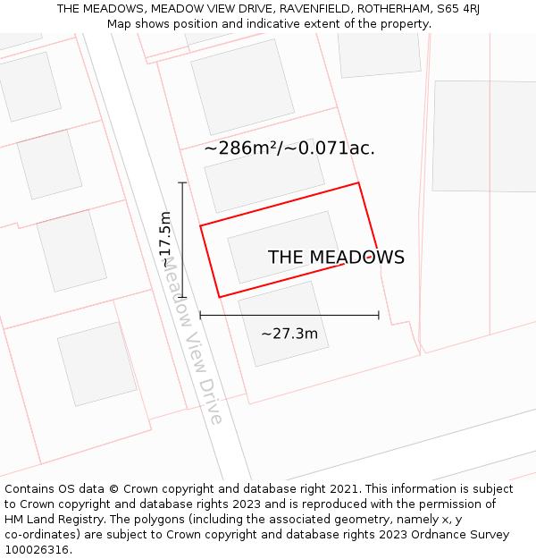 THE MEADOWS, MEADOW VIEW DRIVE, RAVENFIELD, ROTHERHAM, S65 4RJ: Plot and title map