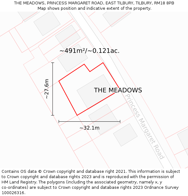 THE MEADOWS, PRINCESS MARGARET ROAD, EAST TILBURY, TILBURY, RM18 8PB: Plot and title map