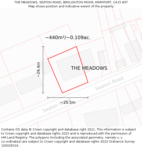 THE MEADOWS, SEATON ROAD, BROUGHTON MOOR, MARYPORT, CA15 8ST: Plot and title map