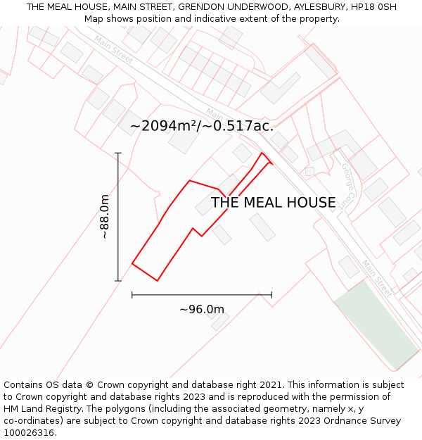 THE MEAL HOUSE, MAIN STREET, GRENDON UNDERWOOD, AYLESBURY, HP18 0SH: Plot and title map
