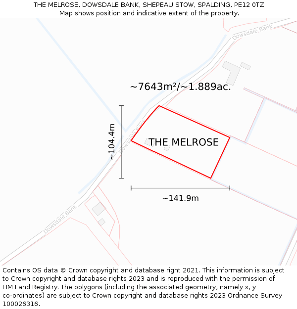 THE MELROSE, DOWSDALE BANK, SHEPEAU STOW, SPALDING, PE12 0TZ: Plot and title map