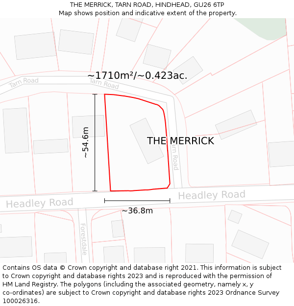 THE MERRICK, TARN ROAD, HINDHEAD, GU26 6TP: Plot and title map