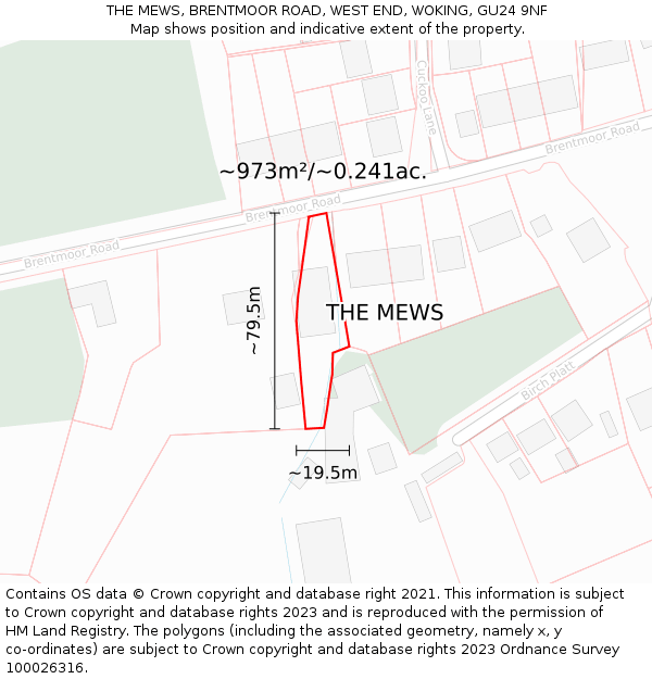 THE MEWS, BRENTMOOR ROAD, WEST END, WOKING, GU24 9NF: Plot and title map