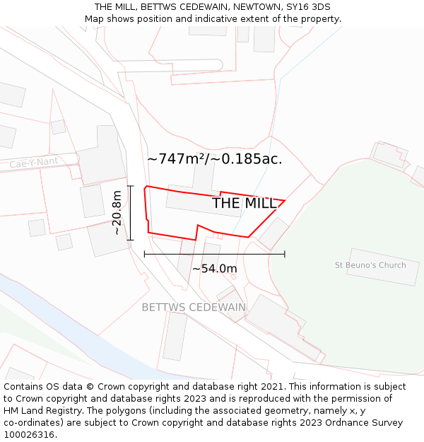 THE MILL, BETTWS CEDEWAIN, NEWTOWN, SY16 3DS: Plot and title map