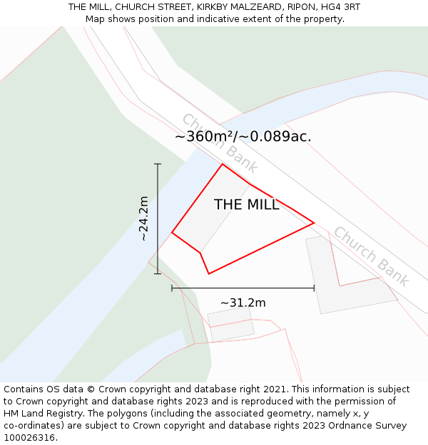 THE MILL, CHURCH STREET, KIRKBY MALZEARD, RIPON, HG4 3RT: Plot and title map