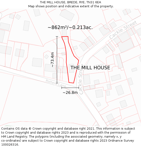 THE MILL HOUSE, BREDE, RYE, TN31 6EA: Plot and title map