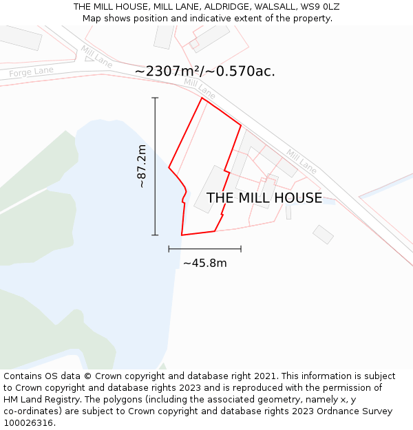 THE MILL HOUSE, MILL LANE, ALDRIDGE, WALSALL, WS9 0LZ: Plot and title map