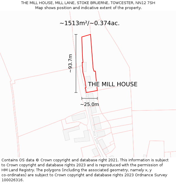 THE MILL HOUSE, MILL LANE, STOKE BRUERNE, TOWCESTER, NN12 7SH: Plot and title map