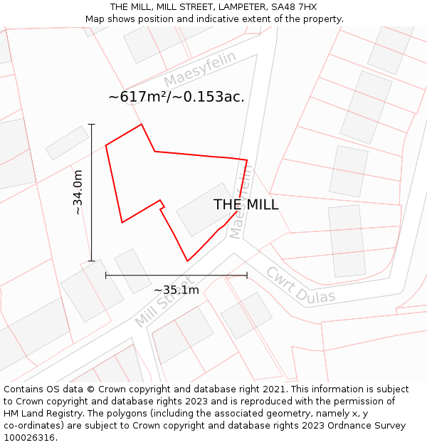 THE MILL, MILL STREET, LAMPETER, SA48 7HX: Plot and title map