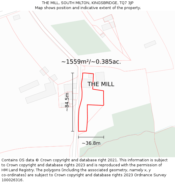 THE MILL, SOUTH MILTON, KINGSBRIDGE, TQ7 3JP: Plot and title map