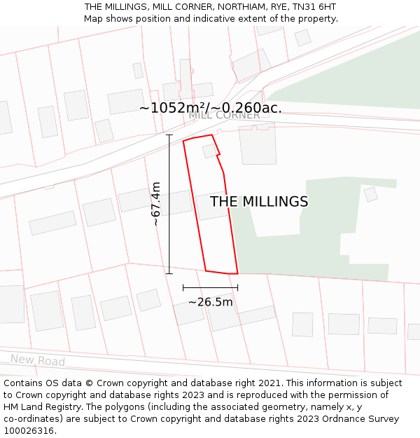 THE MILLINGS, MILL CORNER, NORTHIAM, RYE, TN31 6HT: Plot and title map