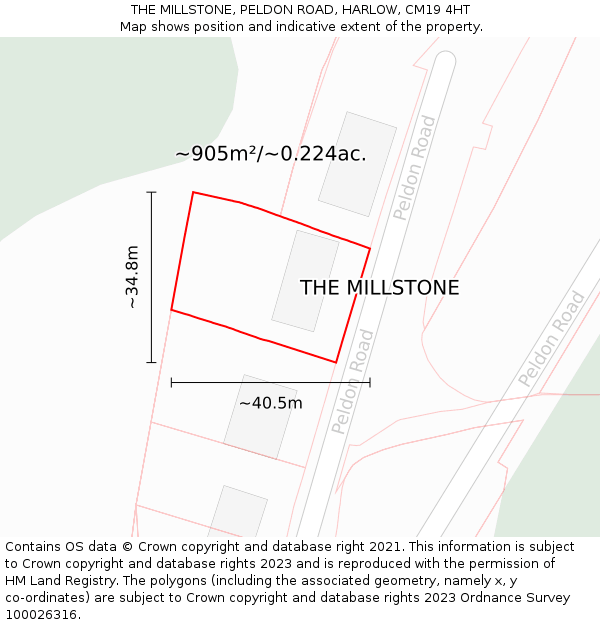 THE MILLSTONE, PELDON ROAD, HARLOW, CM19 4HT: Plot and title map