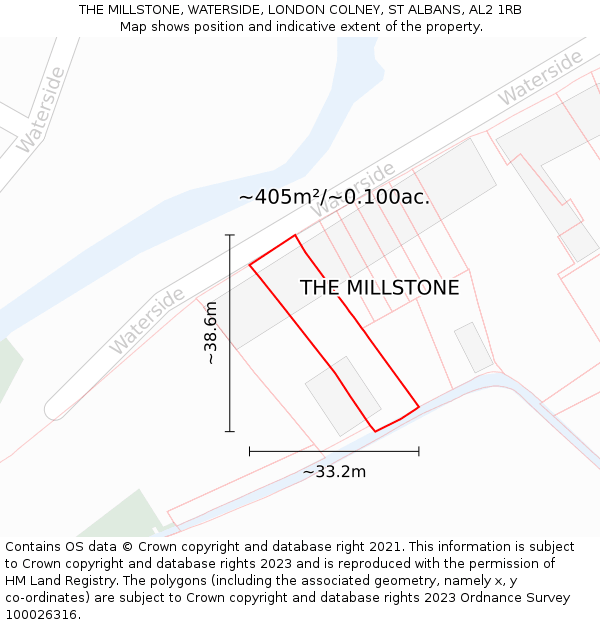 THE MILLSTONE, WATERSIDE, LONDON COLNEY, ST ALBANS, AL2 1RB: Plot and title map