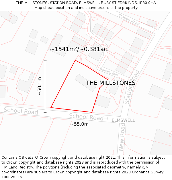 THE MILLSTONES, STATION ROAD, ELMSWELL, BURY ST EDMUNDS, IP30 9HA: Plot and title map