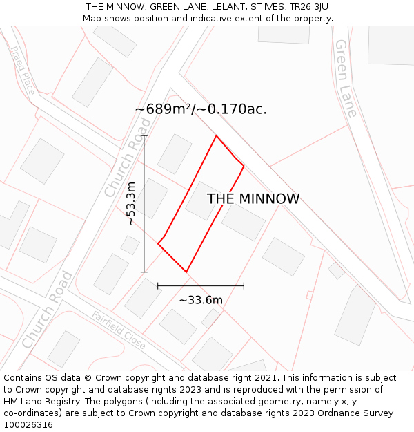 THE MINNOW, GREEN LANE, LELANT, ST IVES, TR26 3JU: Plot and title map