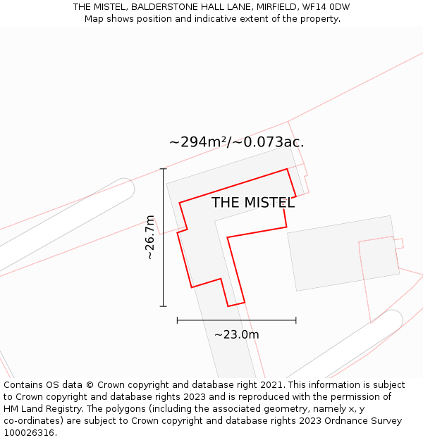 THE MISTEL, BALDERSTONE HALL LANE, MIRFIELD, WF14 0DW: Plot and title map