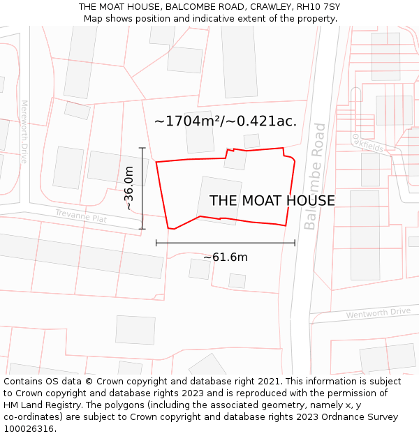 THE MOAT HOUSE, BALCOMBE ROAD, CRAWLEY, RH10 7SY: Plot and title map