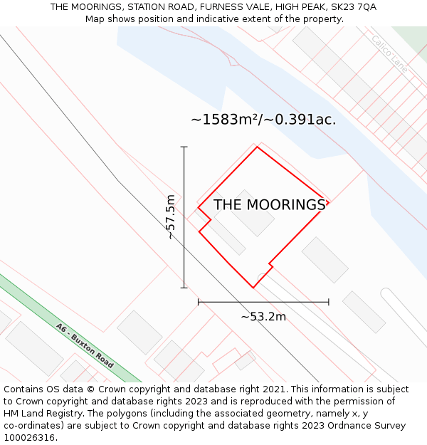 THE MOORINGS, STATION ROAD, FURNESS VALE, HIGH PEAK, SK23 7QA: Plot and title map