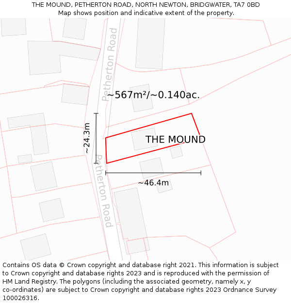 THE MOUND, PETHERTON ROAD, NORTH NEWTON, BRIDGWATER, TA7 0BD: Plot and title map