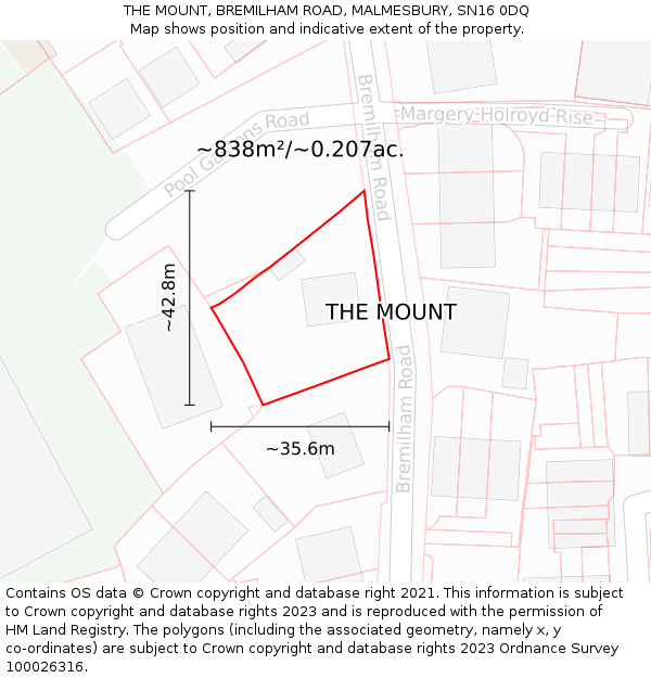 THE MOUNT, BREMILHAM ROAD, MALMESBURY, SN16 0DQ: Plot and title map