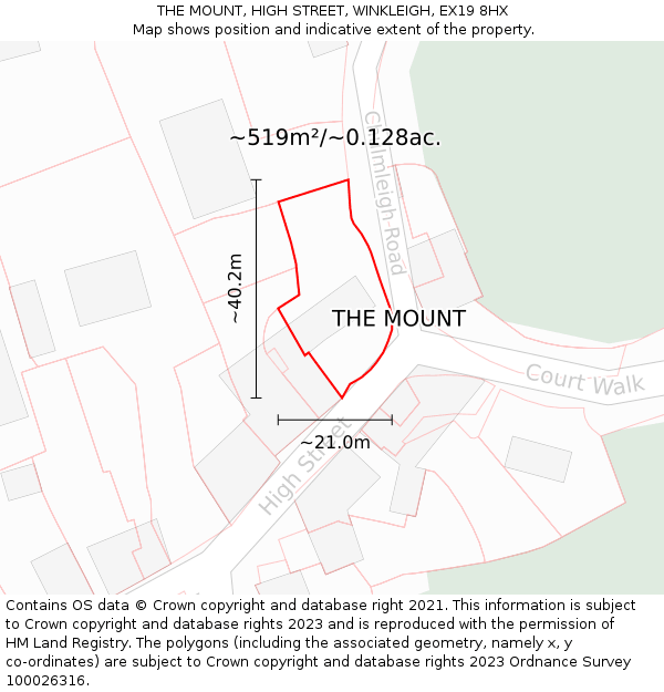 THE MOUNT, HIGH STREET, WINKLEIGH, EX19 8HX: Plot and title map