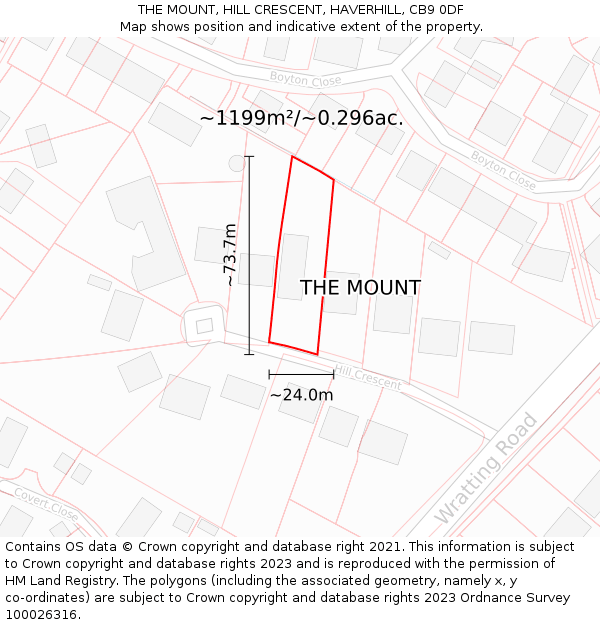 THE MOUNT, HILL CRESCENT, HAVERHILL, CB9 0DF: Plot and title map