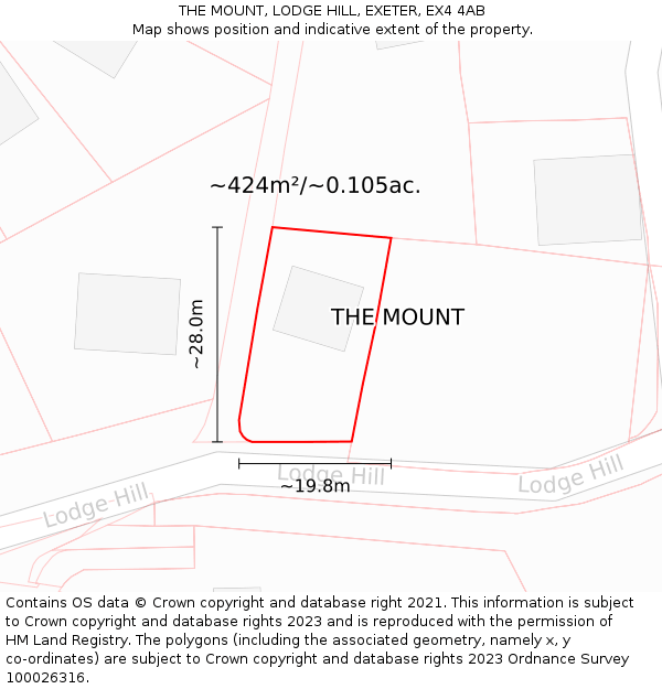 THE MOUNT, LODGE HILL, EXETER, EX4 4AB: Plot and title map