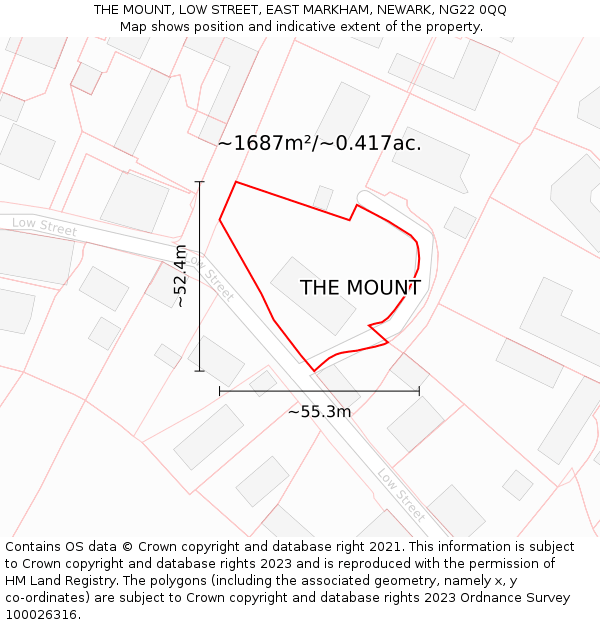 THE MOUNT, LOW STREET, EAST MARKHAM, NEWARK, NG22 0QQ: Plot and title map