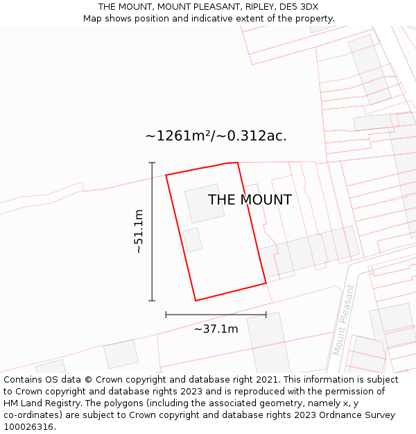 THE MOUNT, MOUNT PLEASANT, RIPLEY, DE5 3DX: Plot and title map