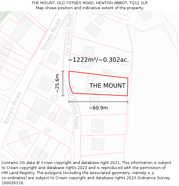 THE MOUNT, OLD TOTNES ROAD, NEWTON ABBOT, TQ12 1LR: Plot and title map