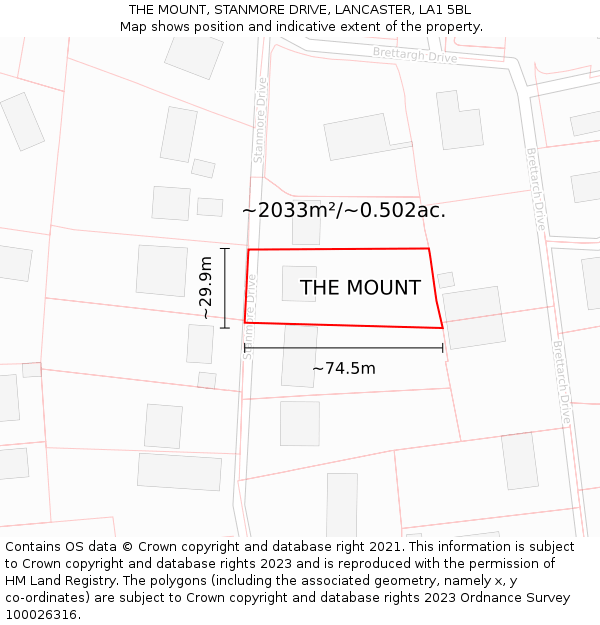 THE MOUNT, STANMORE DRIVE, LANCASTER, LA1 5BL: Plot and title map