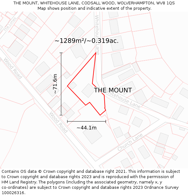 THE MOUNT, WHITEHOUSE LANE, CODSALL WOOD, WOLVERHAMPTON, WV8 1QS: Plot and title map