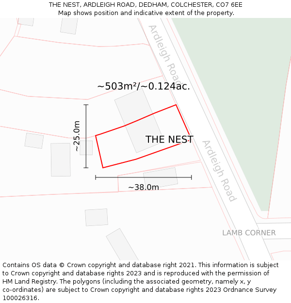 THE NEST, ARDLEIGH ROAD, DEDHAM, COLCHESTER, CO7 6EE: Plot and title map