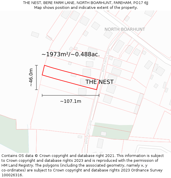 THE NEST, BERE FARM LANE, NORTH BOARHUNT, FAREHAM, PO17 6JJ: Plot and title map