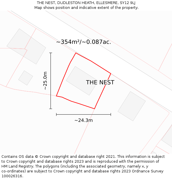 THE NEST, DUDLESTON HEATH, ELLESMERE, SY12 9LJ: Plot and title map
