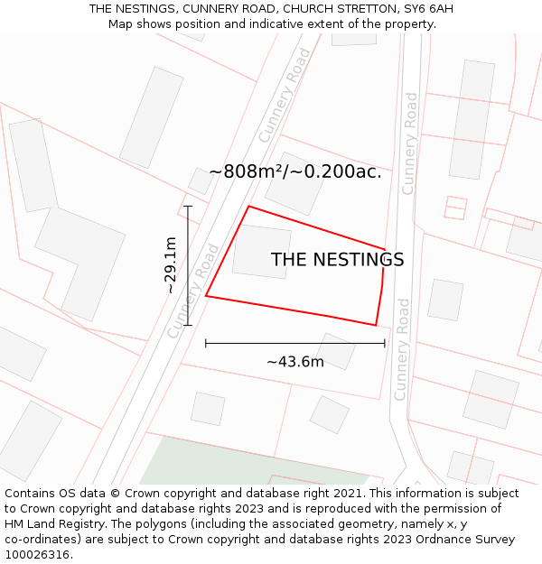 THE NESTINGS, CUNNERY ROAD, CHURCH STRETTON, SY6 6AH: Plot and title map