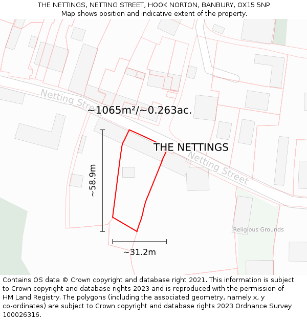 THE NETTINGS, NETTING STREET, HOOK NORTON, BANBURY, OX15 5NP: Plot and title map