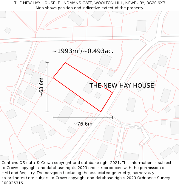 THE NEW HAY HOUSE, BLINDMANS GATE, WOOLTON HILL, NEWBURY, RG20 9XB: Plot and title map