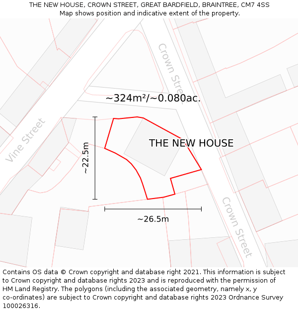 THE NEW HOUSE, CROWN STREET, GREAT BARDFIELD, BRAINTREE, CM7 4SS: Plot and title map