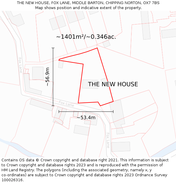 THE NEW HOUSE, FOX LANE, MIDDLE BARTON, CHIPPING NORTON, OX7 7BS: Plot and title map
