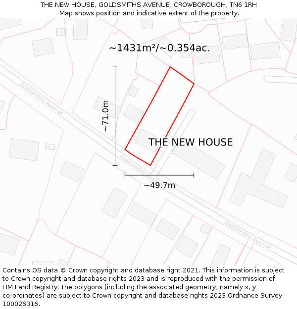 THE NEW HOUSE, GOLDSMITHS AVENUE, CROWBOROUGH, TN6 1RH: Plot and title map