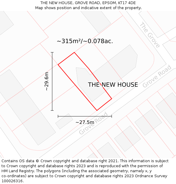 THE NEW HOUSE, GROVE ROAD, EPSOM, KT17 4DE: Plot and title map