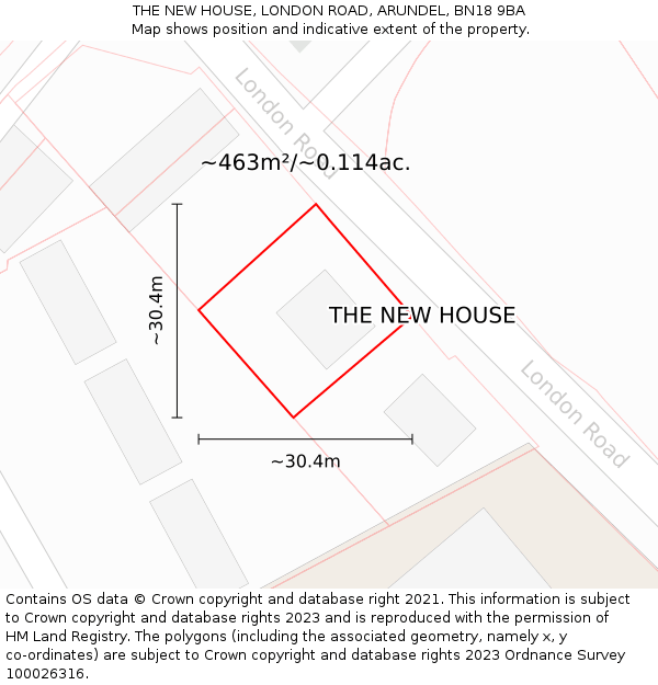 THE NEW HOUSE, LONDON ROAD, ARUNDEL, BN18 9BA: Plot and title map