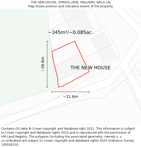 THE NEW HOUSE, SPRING LANE, MALVERN, WR14 1AJ: Plot and title map
