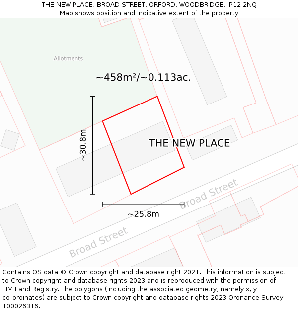 THE NEW PLACE, BROAD STREET, ORFORD, WOODBRIDGE, IP12 2NQ: Plot and title map