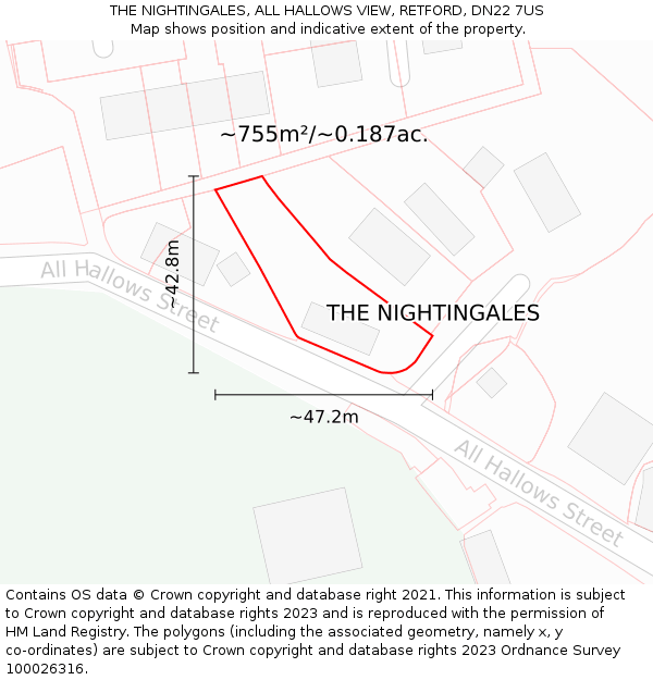 THE NIGHTINGALES, ALL HALLOWS VIEW, RETFORD, DN22 7US: Plot and title map