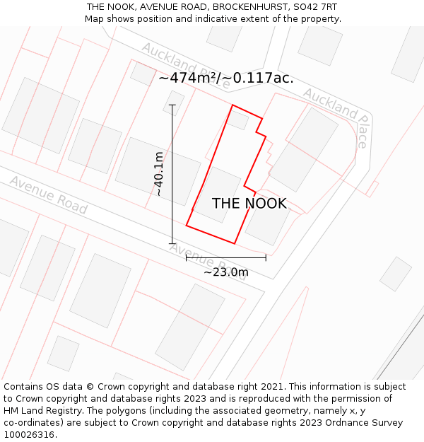 THE NOOK, AVENUE ROAD, BROCKENHURST, SO42 7RT: Plot and title map