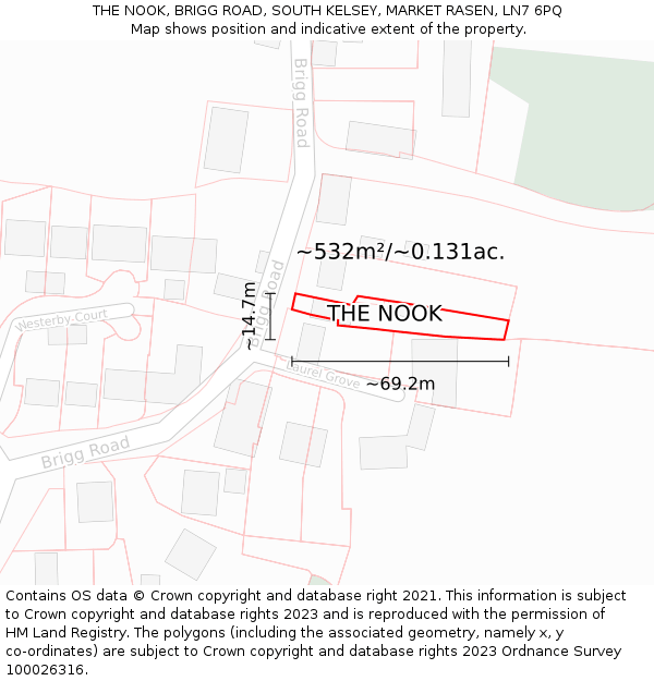 THE NOOK, BRIGG ROAD, SOUTH KELSEY, MARKET RASEN, LN7 6PQ: Plot and title map