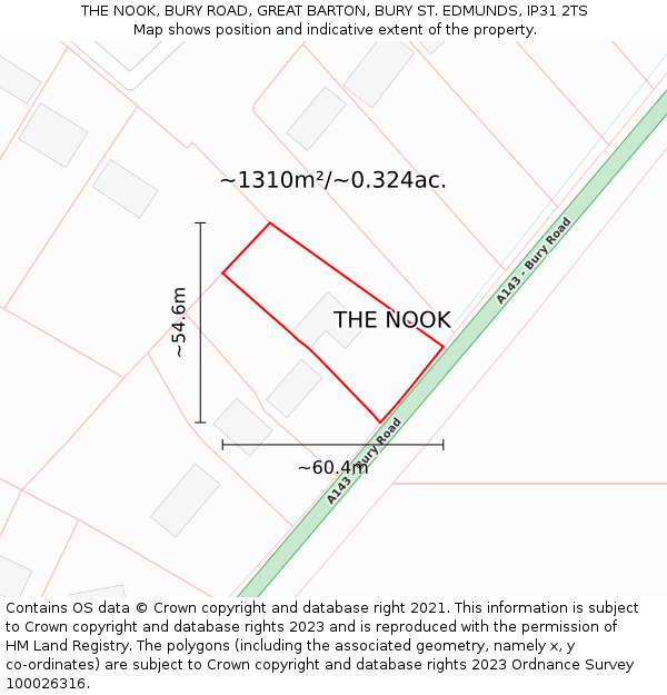THE NOOK, BURY ROAD, GREAT BARTON, BURY ST. EDMUNDS, IP31 2TS: Plot and title map